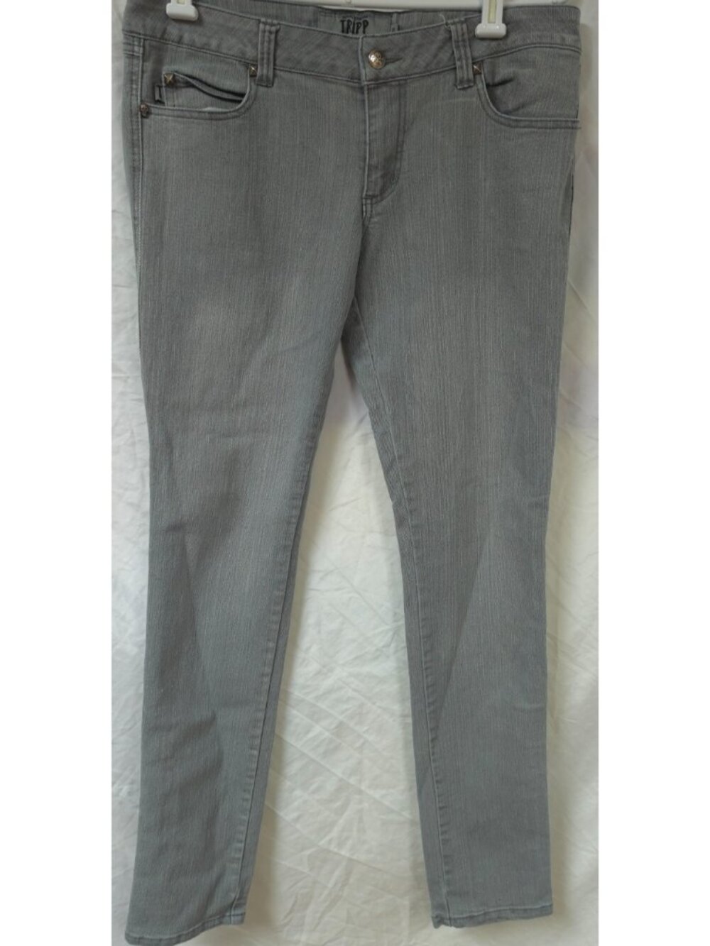 Daang Goodman Tripp NYC Womens JR 9 Grey Studded Stretch Low Skinny Jeans 34x32